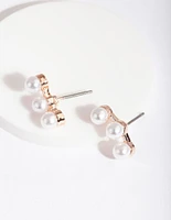 Rose Gold Pearl Crawler Stud Earrings