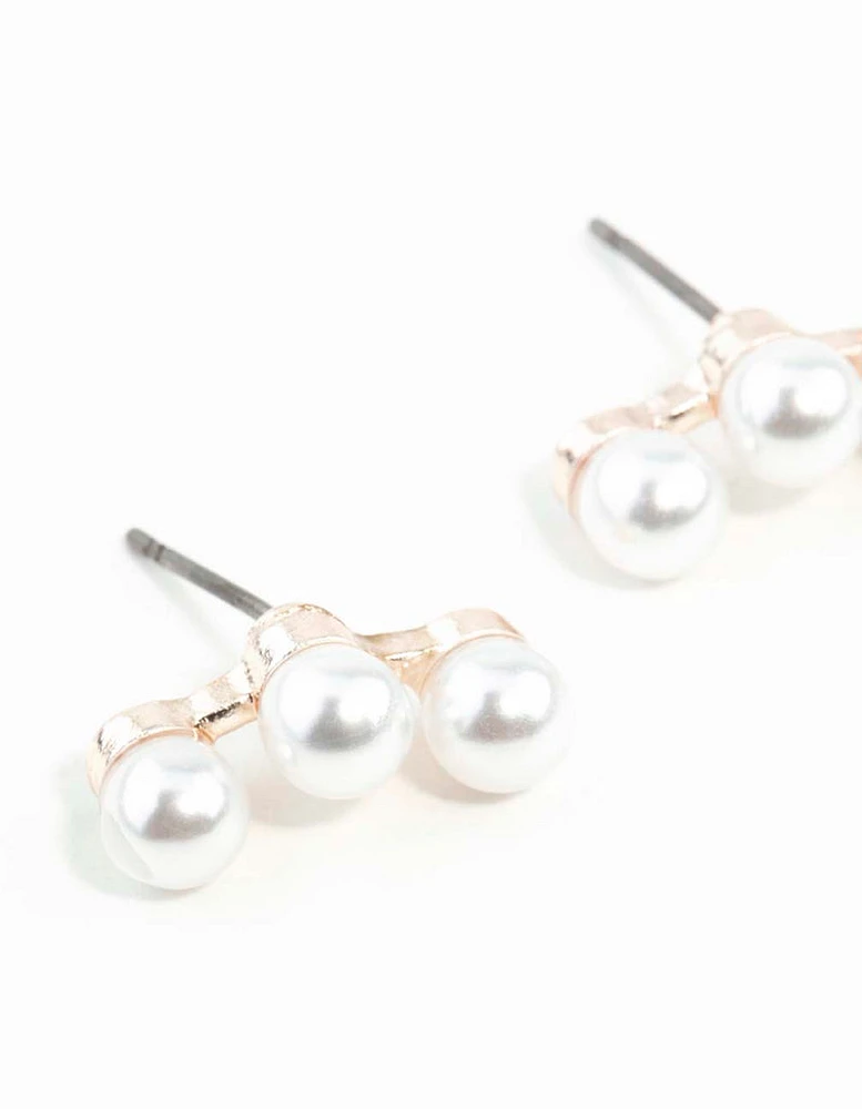 Rose Gold Pearl Crawler Stud Earrings