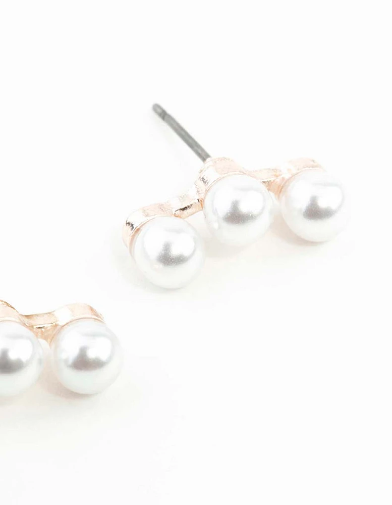 Rose Gold Pearl Crawler Stud Earrings