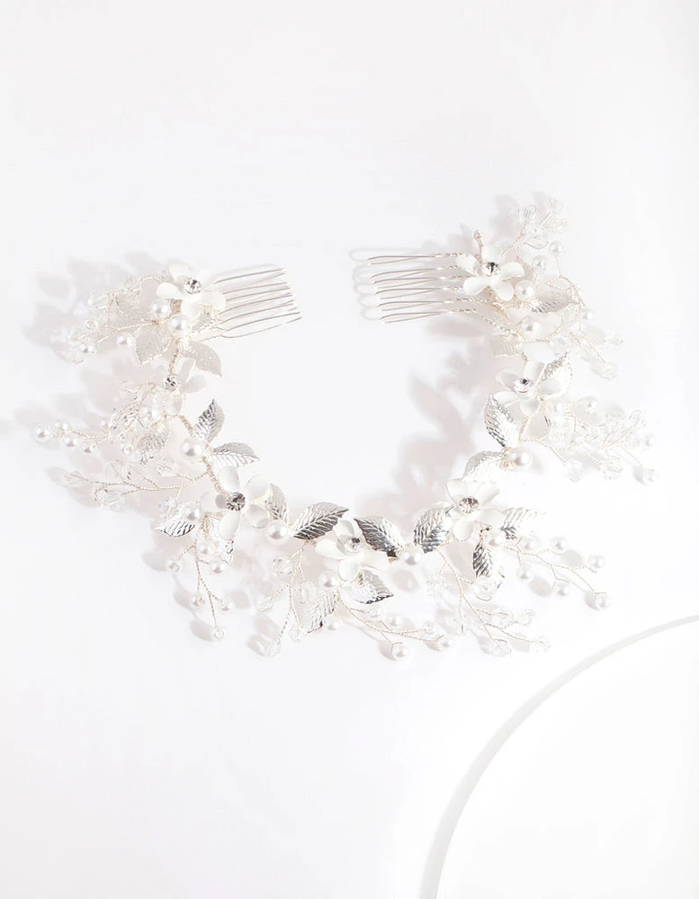 Silver Pearl Flower Hair Wrap