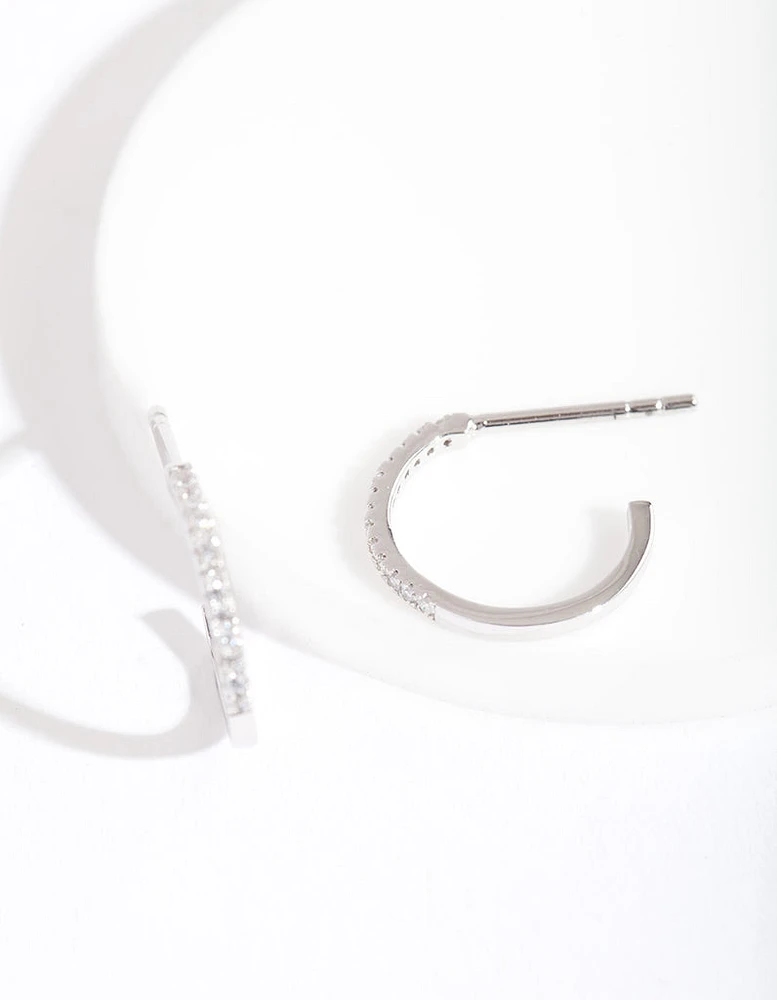 Silver Cubic Zirconia Open Hoop Earrings