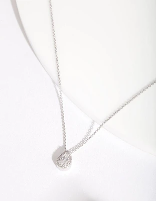 Sterling Silver Cubic Zirconia Pear Halo Necklace