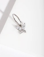 Rhodium Surgical Steel Cubic Zirconia Butterfly Clicker Earring