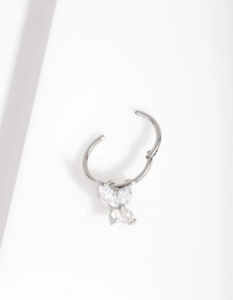Rhodium Surgical Steel Cubic Zirconia Butterfly Clicker Earring