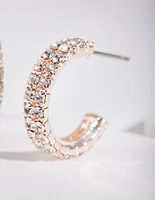 Rose Gold Mini Diamante Hoop Earrings