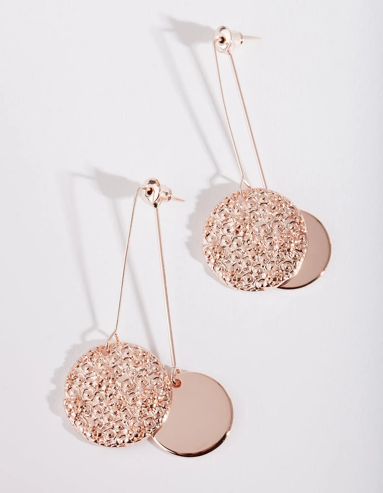 Rose Gold Double Disc Drop Earrings