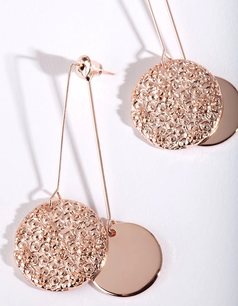 Rose Gold Double Disc Drop Earrings