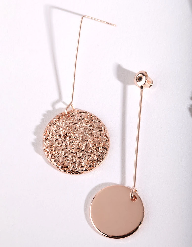 Rose Gold Double Disc Drop Earrings