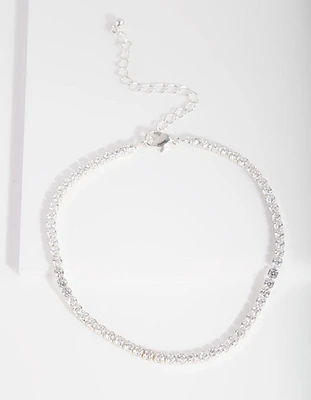 Silver Cubic Zirconia Cupchain Anklet