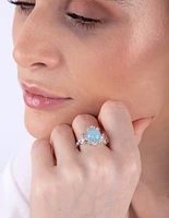 Silver Vanilla Synthetic Opal Moon Diamante Ring