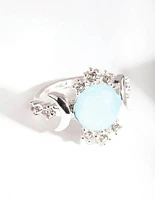 Silver Vanilla Synthetic Opal Moon Diamante Ring