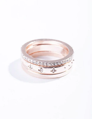 Rose Gold Diamante Star Ring Stack Pack