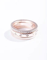 Rose Gold Diamante Star Ring Stack Pack