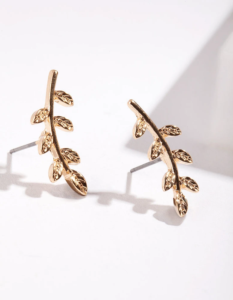 Gold Mini Leaf Stud Earrings