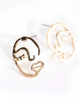 Gold Surreal Face Earrings