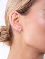 Rose Gold Double Flower Huggie Earrings