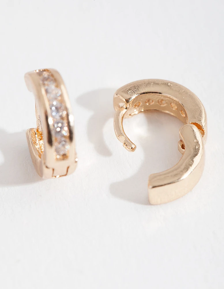 Gold Diamante Set Huggie Earrings