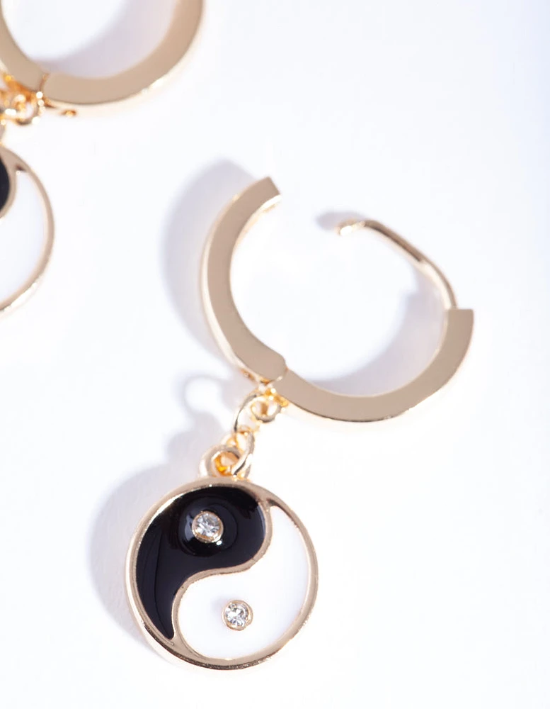 Gold Yin & Yang Huggie Earrings