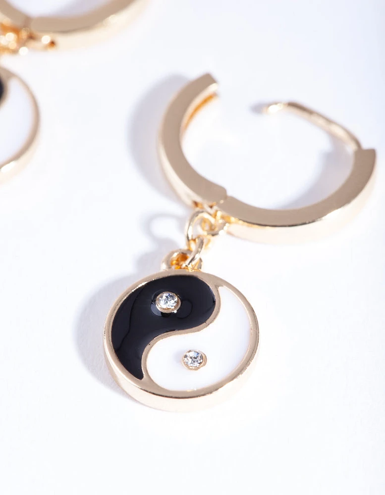 Gold Yin & Yang Huggie Earrings