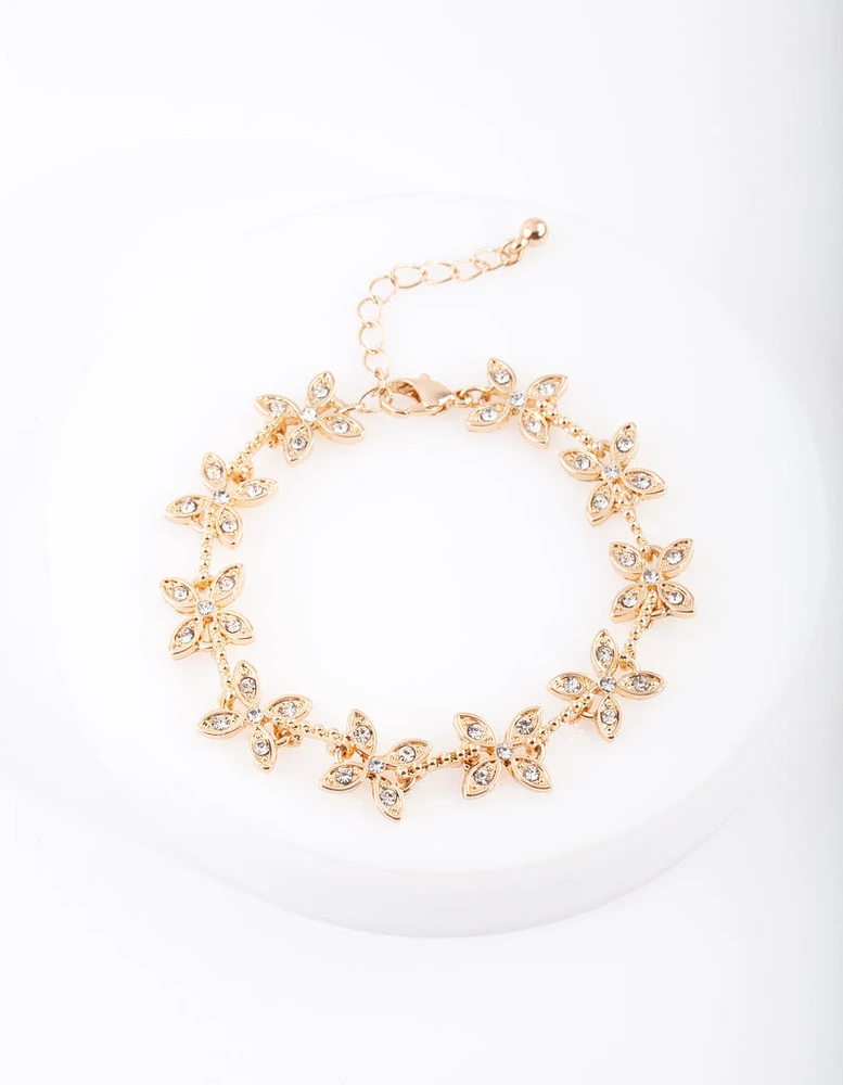 Gold Diamante Flower Bracelet