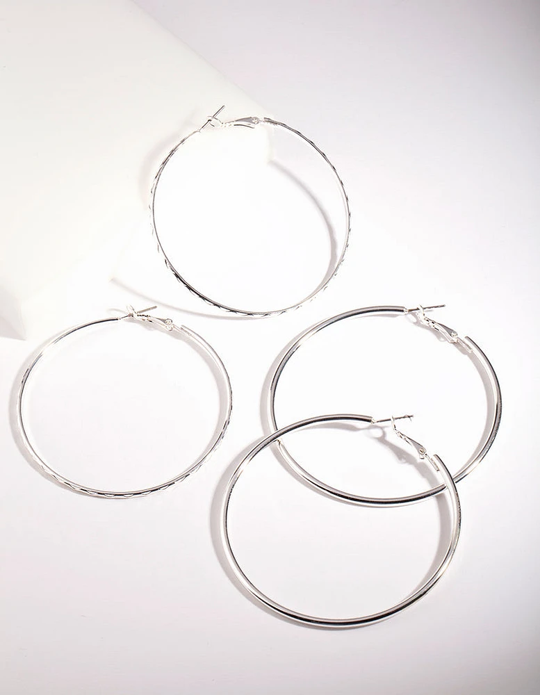 Silver 60MM Hoop Earring Pack