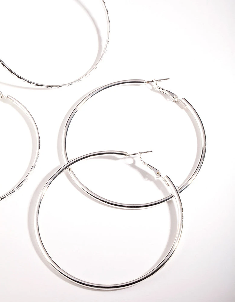 Silver 60MM Hoop Earring Pack