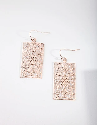 Rose Gold Rectangle Drop Earrings