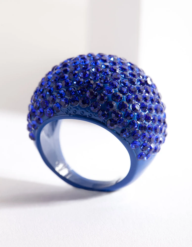 Blue Coated Metal Pave Diamante Dome Ring