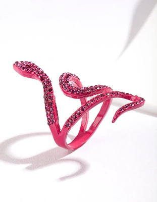 Pink Diamante Swirl Snake Ring