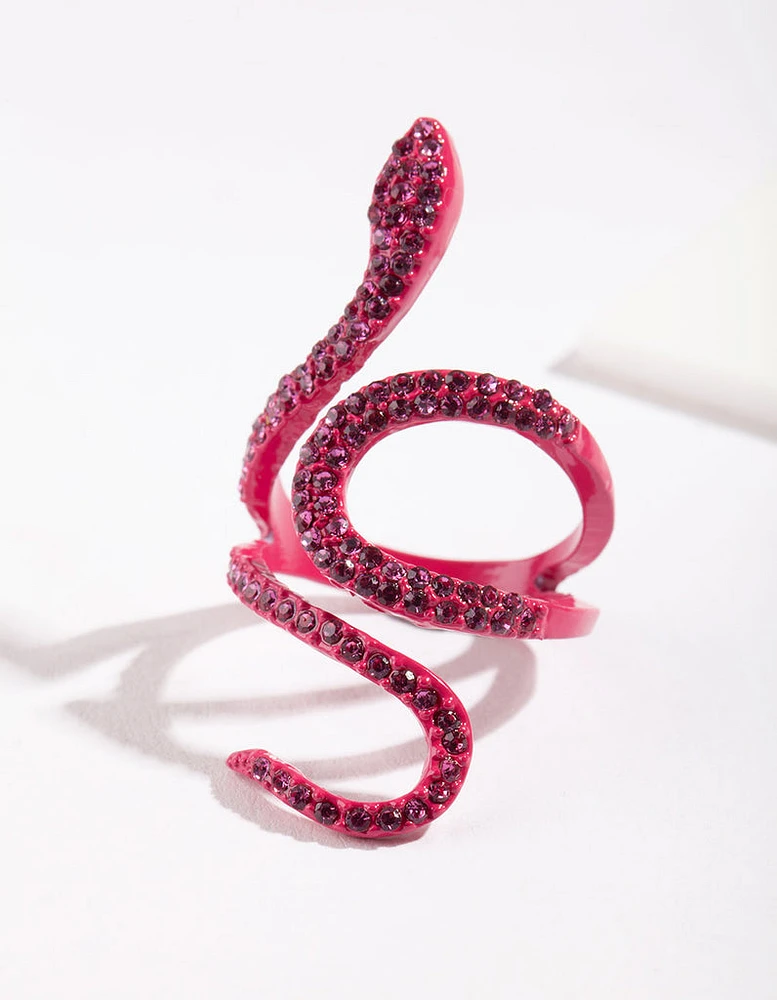 Pink Diamante Swirl Snake Ring