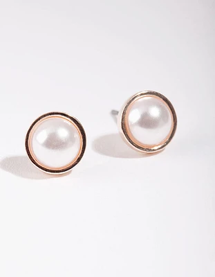 Rose Gold Pearl Casting Stud Earrings