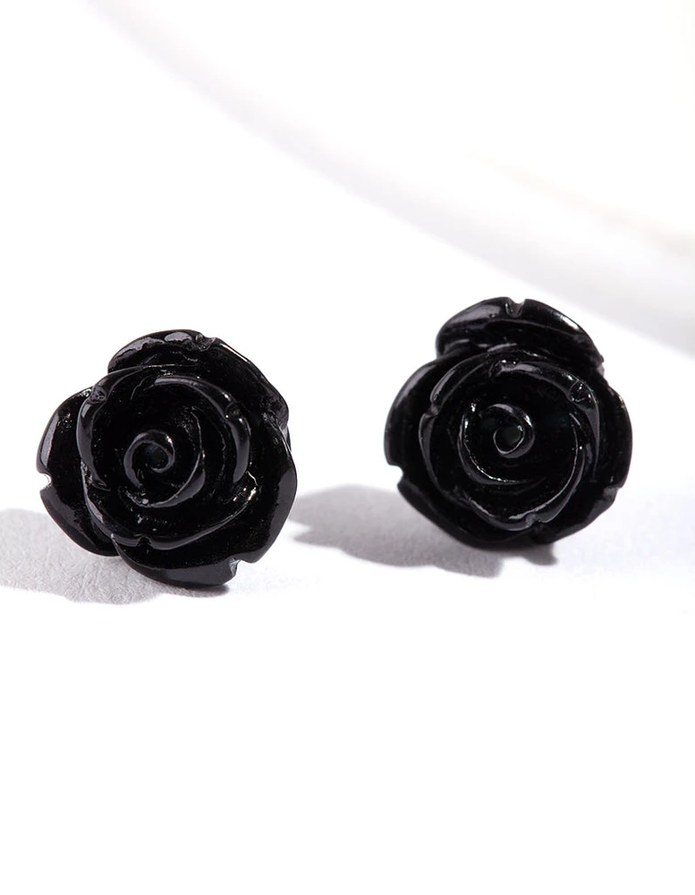 Black Rose Stud Earrings