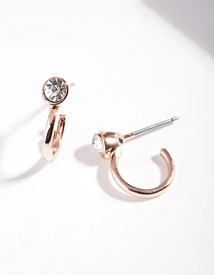 Rose Gold Half Hoop Single Diamante Earrings