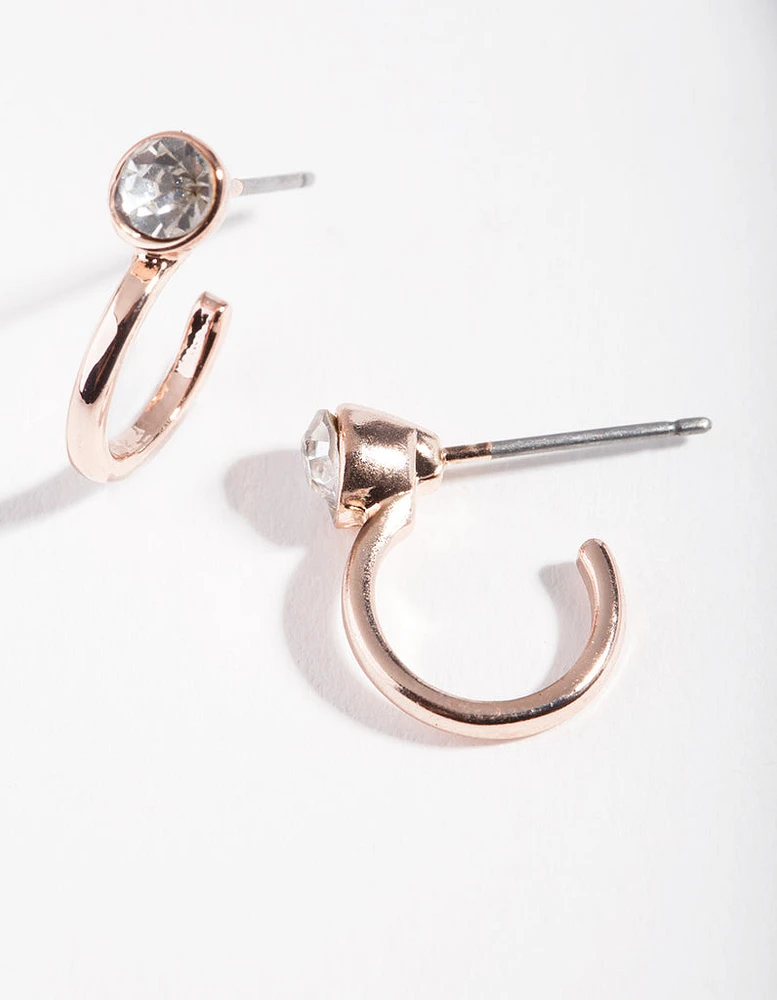 Rose Gold Half Hoop Single Diamante Earrings