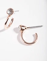 Rose Gold Half Hoop Single Diamante Earrings