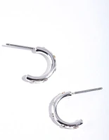 Silver Simple Diamante Half Hoop Earrings