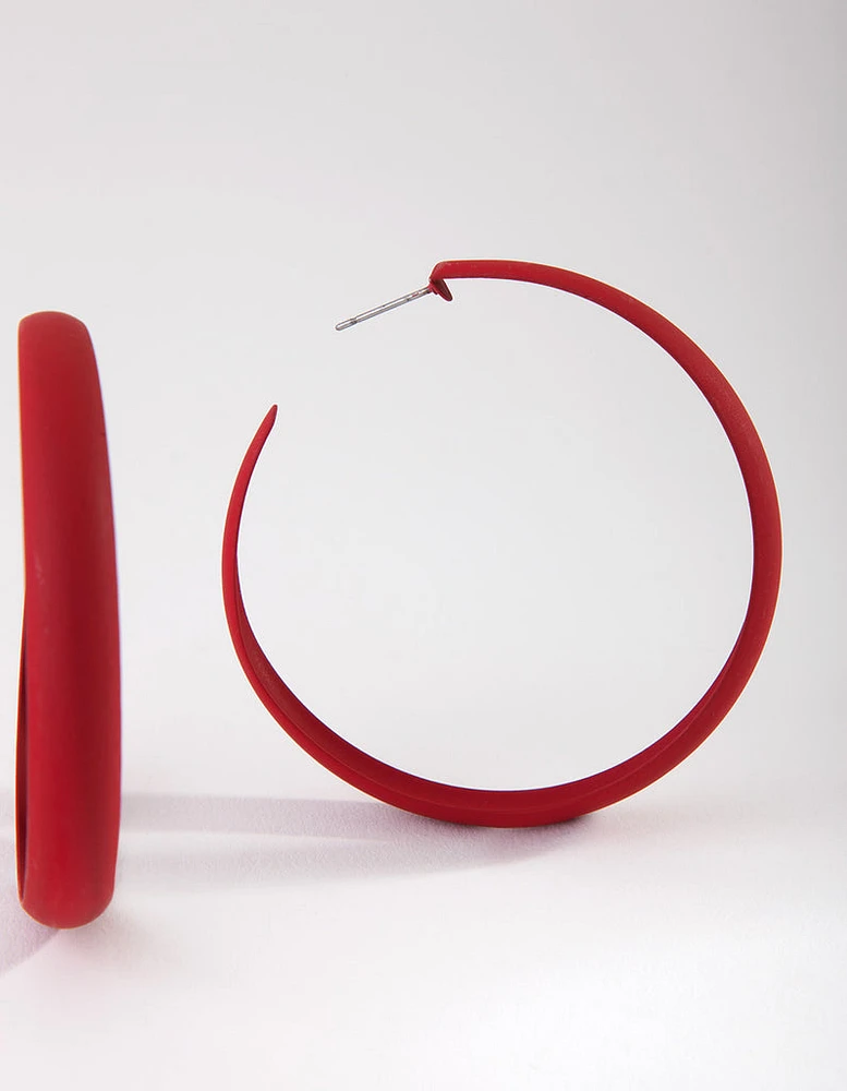 Red Coated Metal 60mm Hoop Earrings