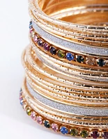 Gold Multi Stone Cupchain & Glitter Bangle 20-Pack