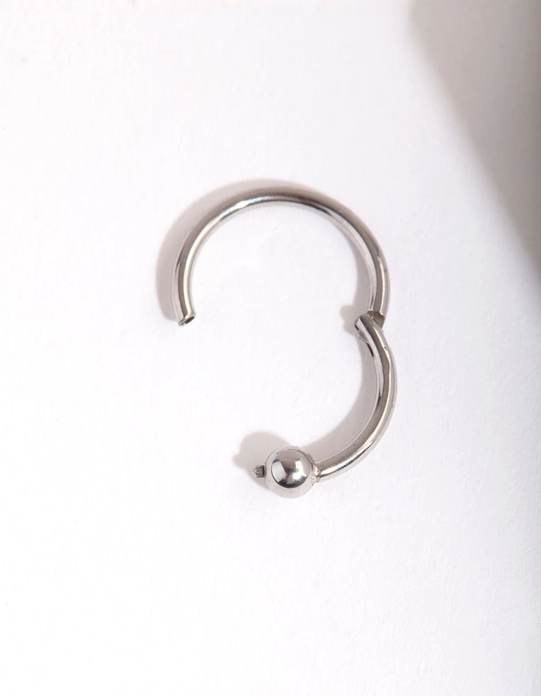 Rhodium Plain Bead Belly Clicker Ring