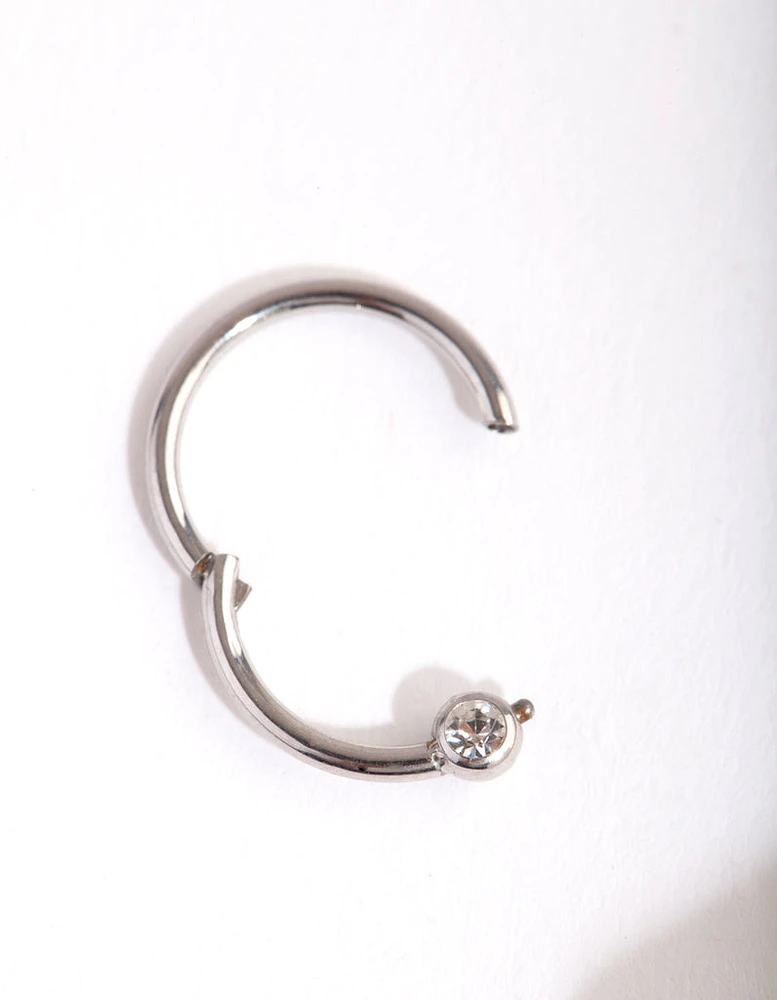 Rhodium Diamante Belly Clicker Ring