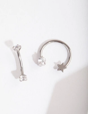 Surgical Steel Diamante Star Barbell Pack