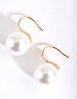 Gold Pearl Fish Hook Earrings