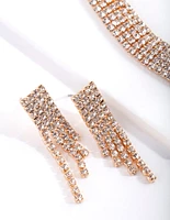 Gold Diamante Earrings Necklace Set