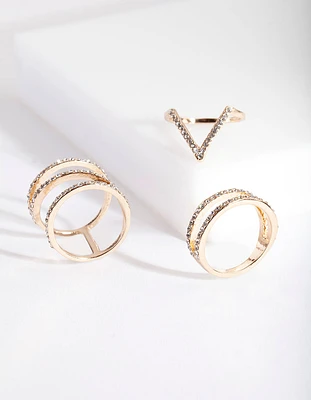 Gold Diamante Zigzag Ring Pack