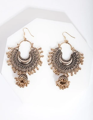 Antique Gold Bead Drop Jhumka Earrings