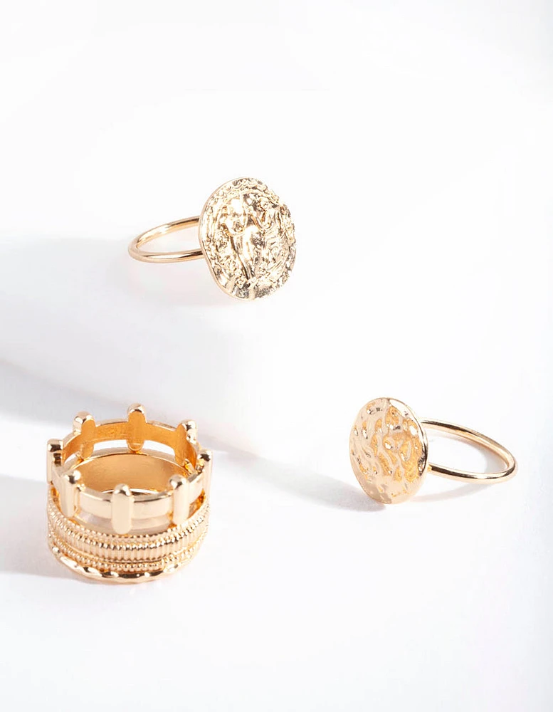 Gold Textured Disc Ring Stack 5-Pack