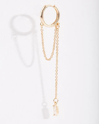 Gold Baguette Chain Drop Huggie Earrings