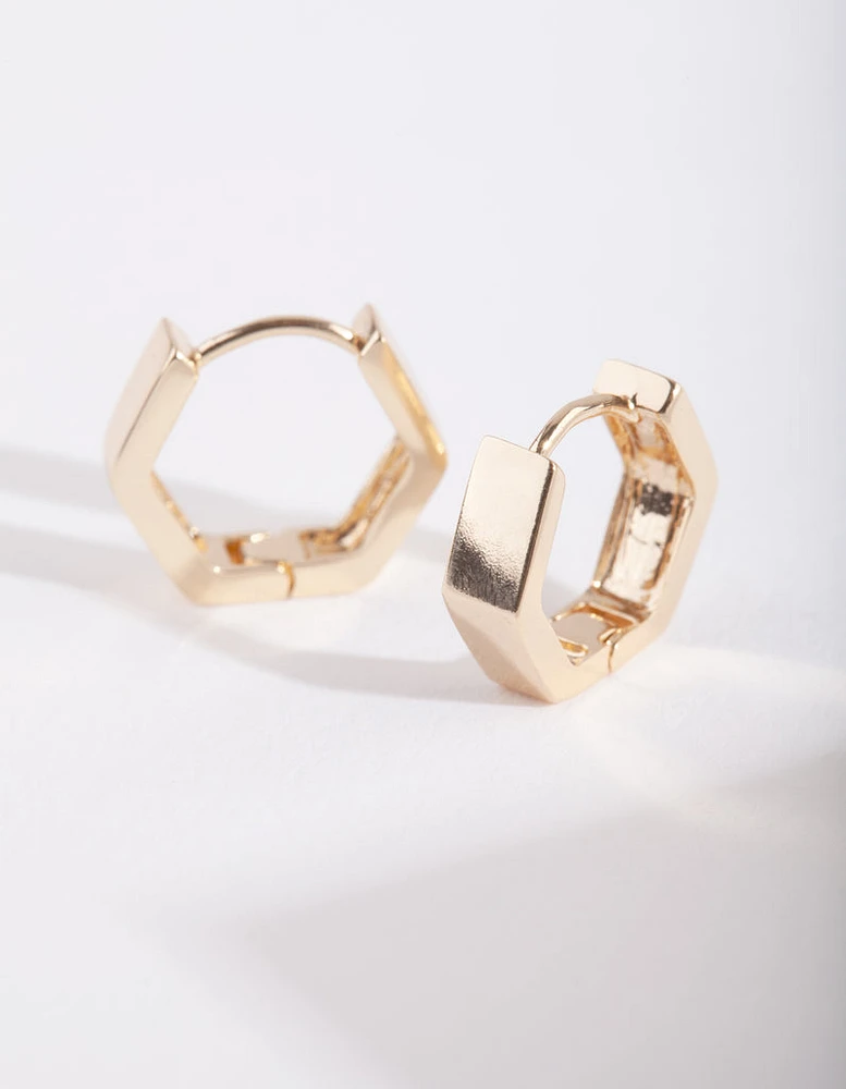 Gold Hexagon Huggie Earrings