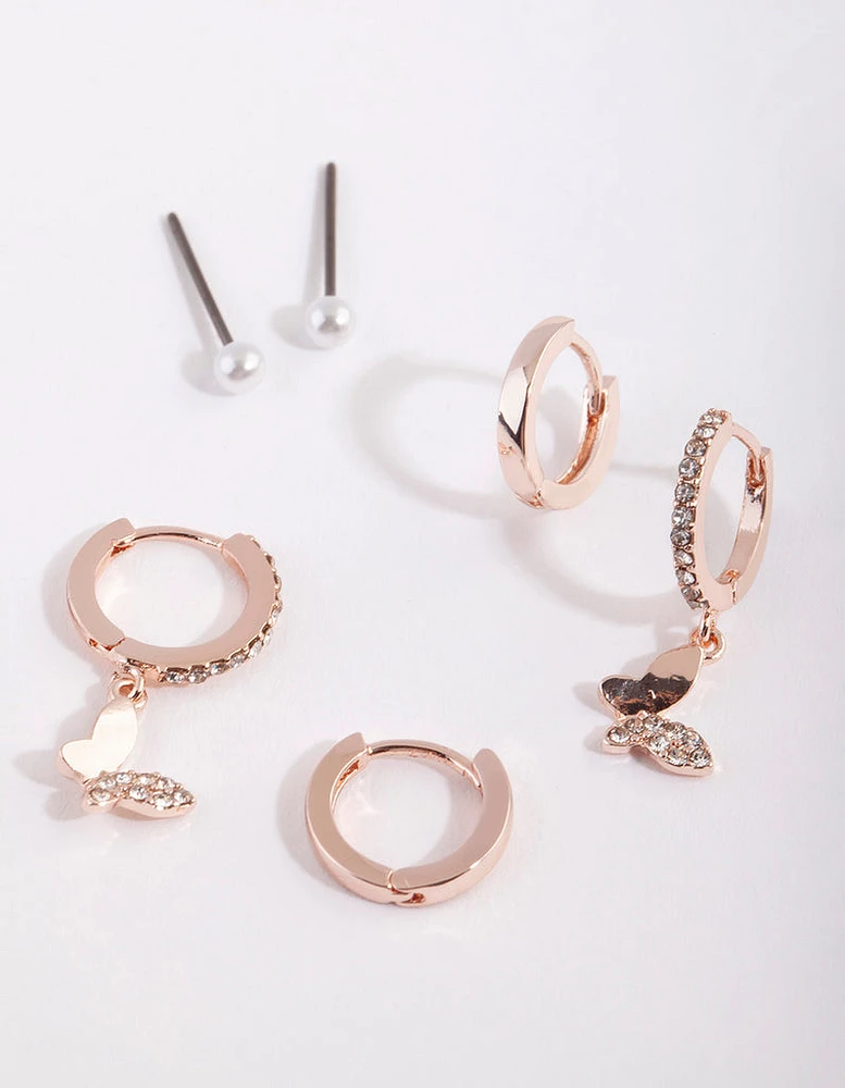 Rose Gold Butterfly Earring Stack Pack