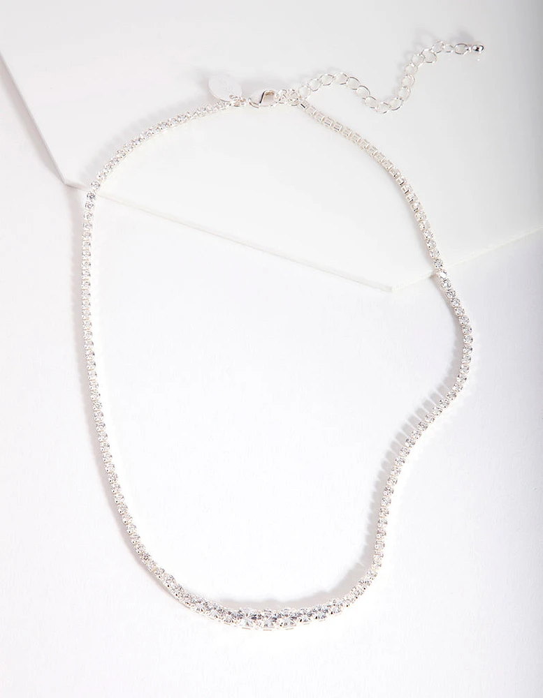 Silver Cubic Zirconia Graduating Diamante Tennis Necklace